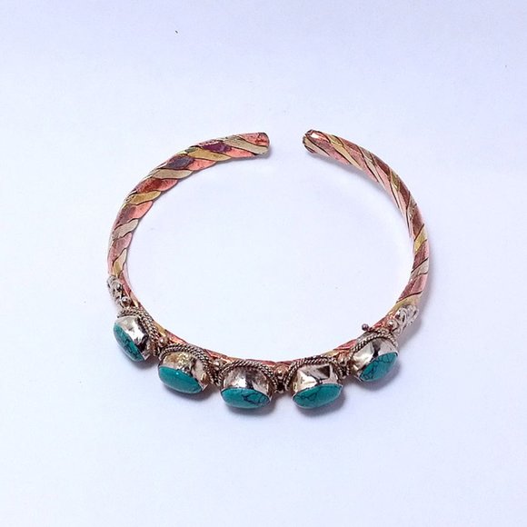 Copper Brass Braided Bracelet With 5 Beads - Picture 3 of 4